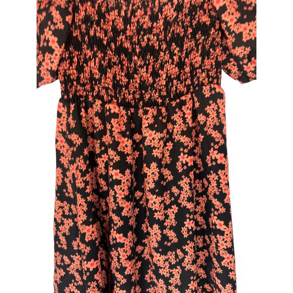 Resa Orange Black Daisy Smocked Stretch Floral Blake Mini Dress Size Small - Picture 4 of 9